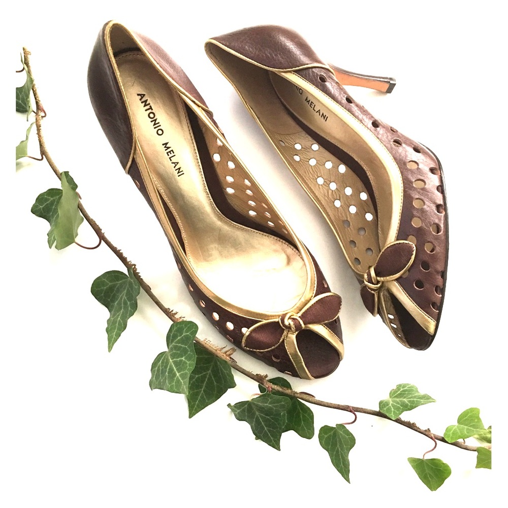 Antonio Melani Brown Leather Peep-toe Heel